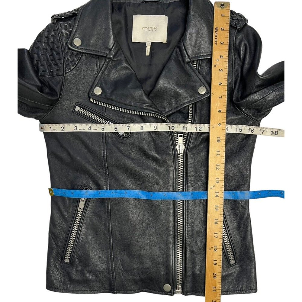 Maje Biker Moto Zip Jacket Black Lamb Leather Size 38 - Picture 12 of 16